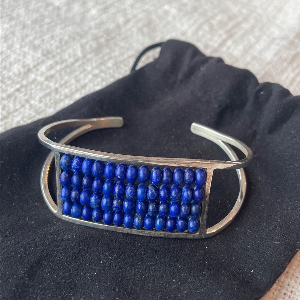 Sterling Silver Cuff Bracelet with Lapis Lazuli Beads